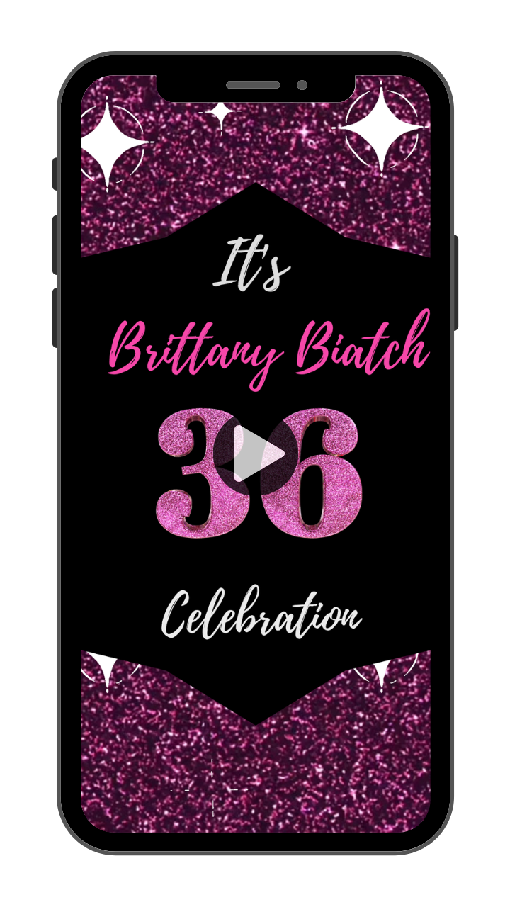 Custom Glittery Hot Pink-Theme Birthday Video Invitation – A Sparkling Glam Party Theme Video Invites!